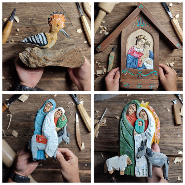 Figurki drewniane wykonane przez Mateusza Borowca